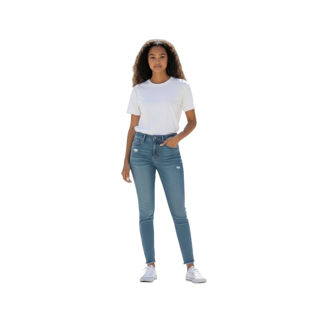 RE WASH Mid Rise Distressed Skinny Jeans Medium Wash Size 11 30 - Picture 1 of 6